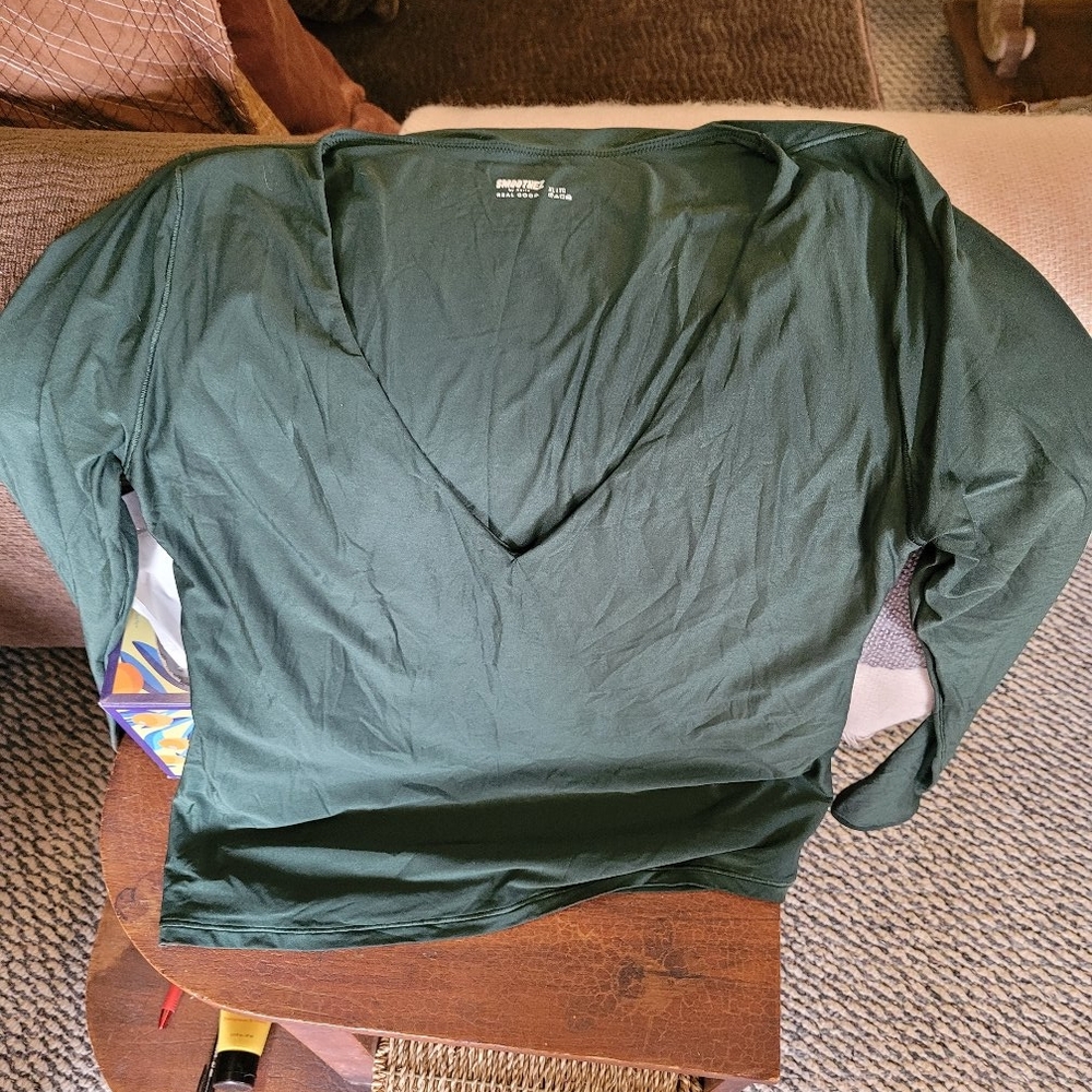 Aerie Dark Green Smooth V-Neck Top